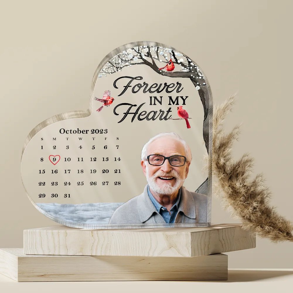 Custom Photo The Moment Your Heart Stopped Memorial Calendar - Personalized Heart Shaped Acrylic Plaque - Image 5