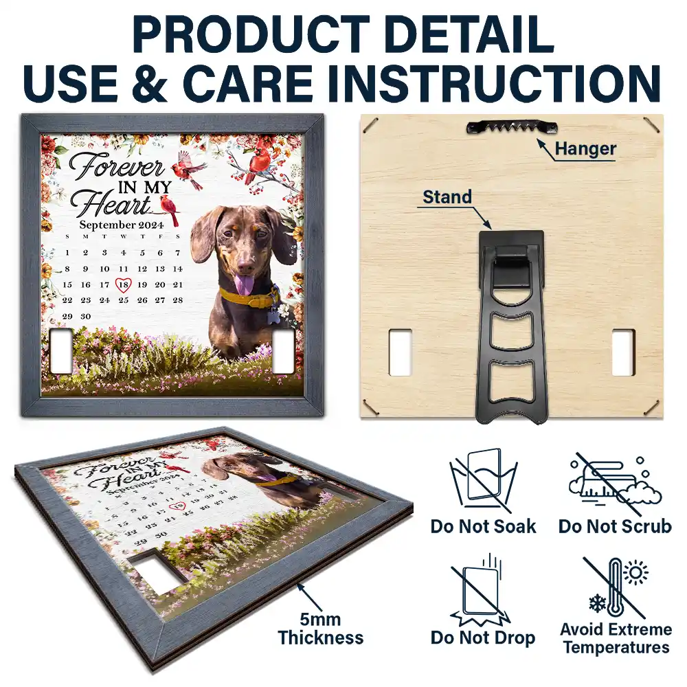 Custom Photo The Moment Your Heart Stopped Memorial Calendar With Flowers - Personalized Pet Loss Sign, Collar Frame - Image 6
