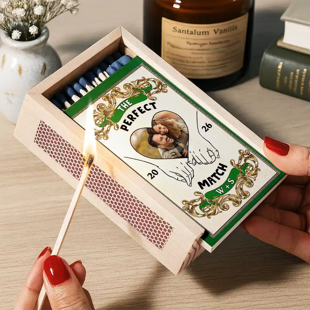 Custom Photo The Perfect Match - Personalized Wooden Matchbox - Image 2