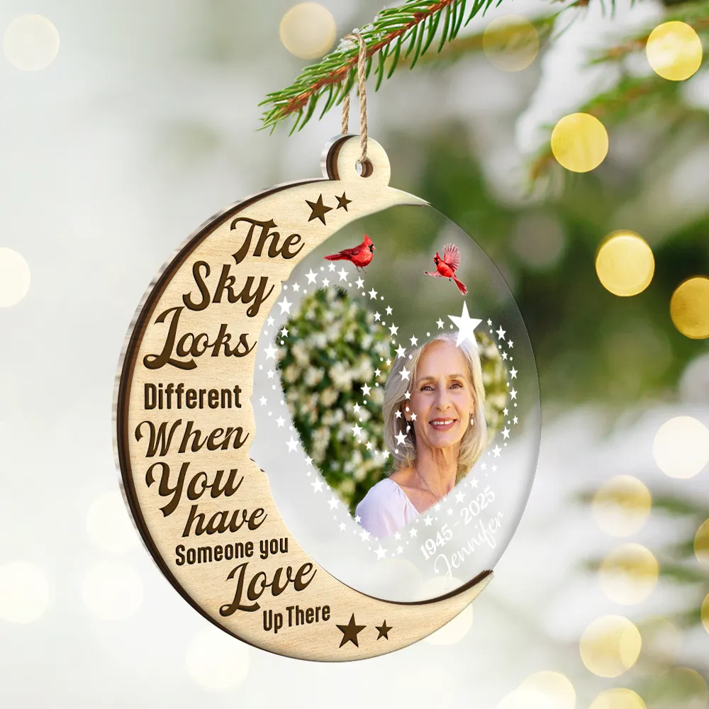Custom Photo The Sky Look Different When You Have Someone Up There - Personalized 2-Layered Mix Ornament - Image 2