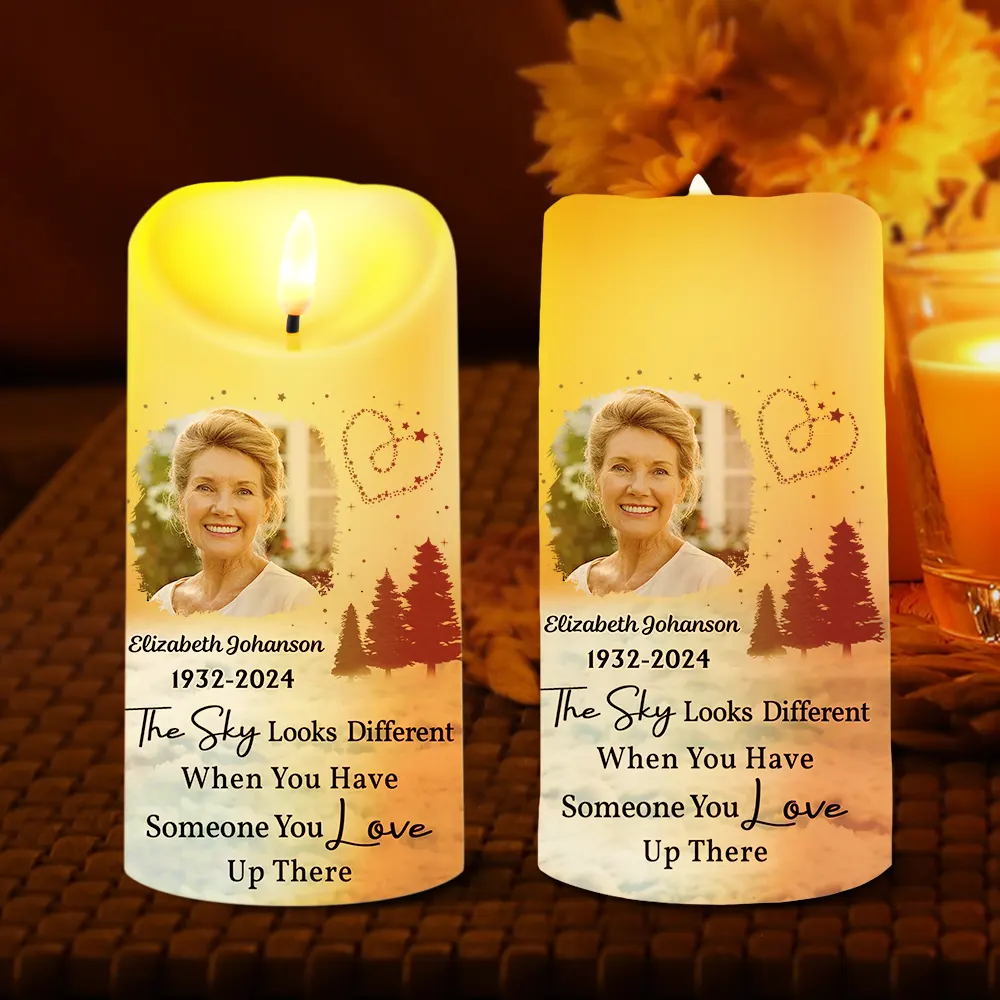 Custom Photo The Sky Looks Different Memorial Family - Personalized Flameless LED Candle - Image 2