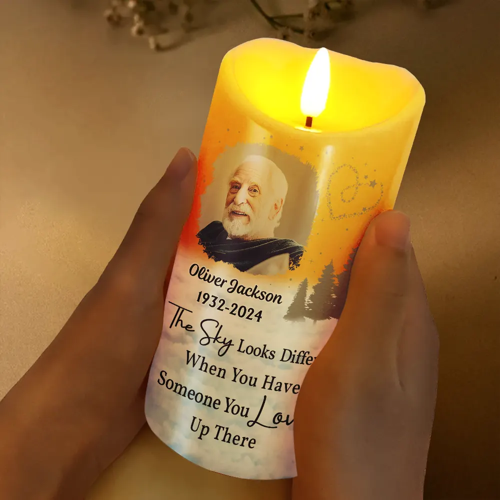 Custom Photo The Sky Looks Different Memorial Family - Personalized Flameless LED Candle - Image 3