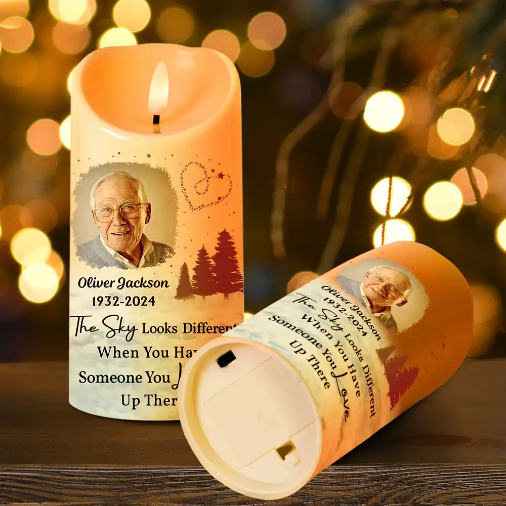 Custom Photo The Sky Looks Different Memorial Family - Personalized Flameless LED Candle - Image 4