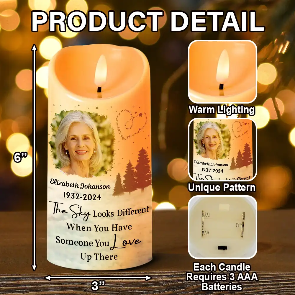 Custom Photo The Sky Looks Different Memorial Family - Personalized Flameless LED Candle - Image 5