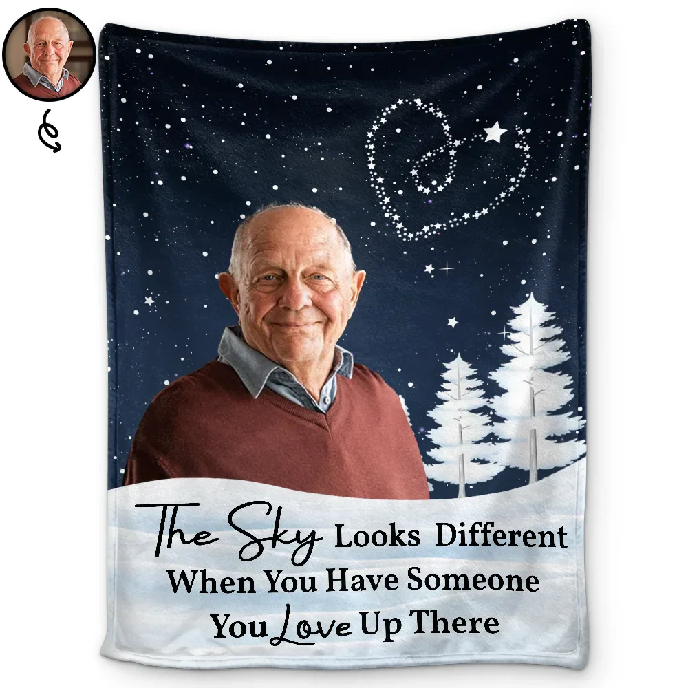 Custom Photo The Sky Looks Different Memorial Family - Personalized Fleece Blanket, Sherpa Blanket