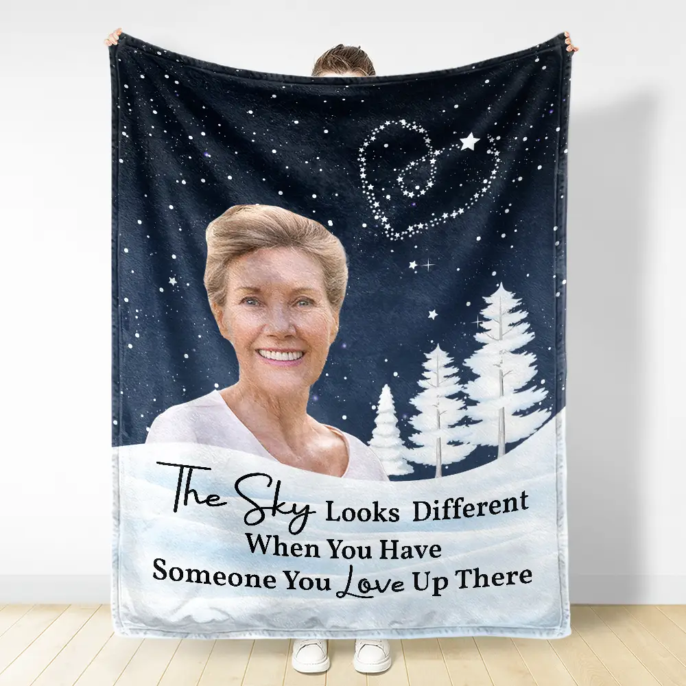 Custom Photo The Sky Looks Different Memorial Family - Personalized Fleece Blanket, Sherpa Blanket - Image 4