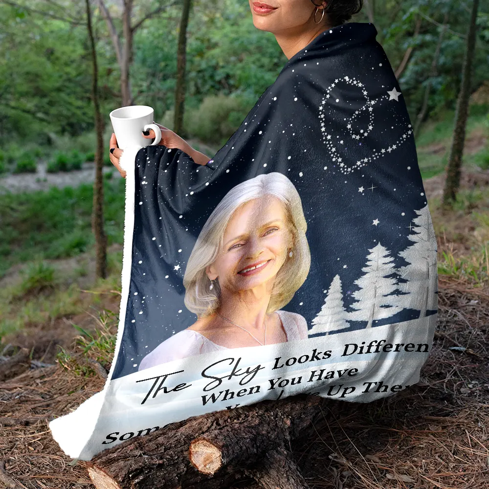 Custom Photo The Sky Looks Different Memorial Family - Personalized Fleece Blanket, Sherpa Blanket - Image 6