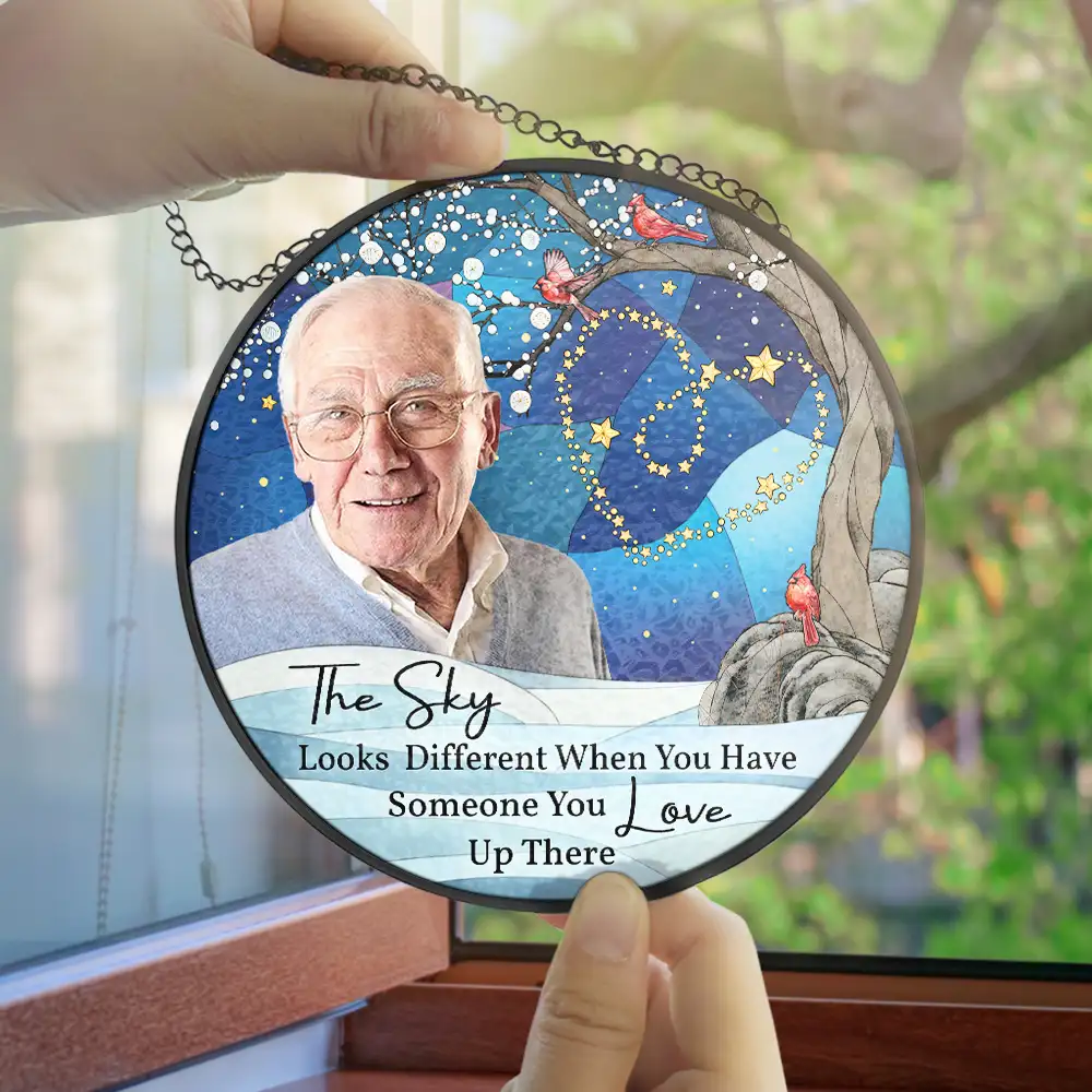 Custom Photo The Sky Looks Different Memorial Family - Personalized Stained Glass Window Hanging Suncatcher - Image 5