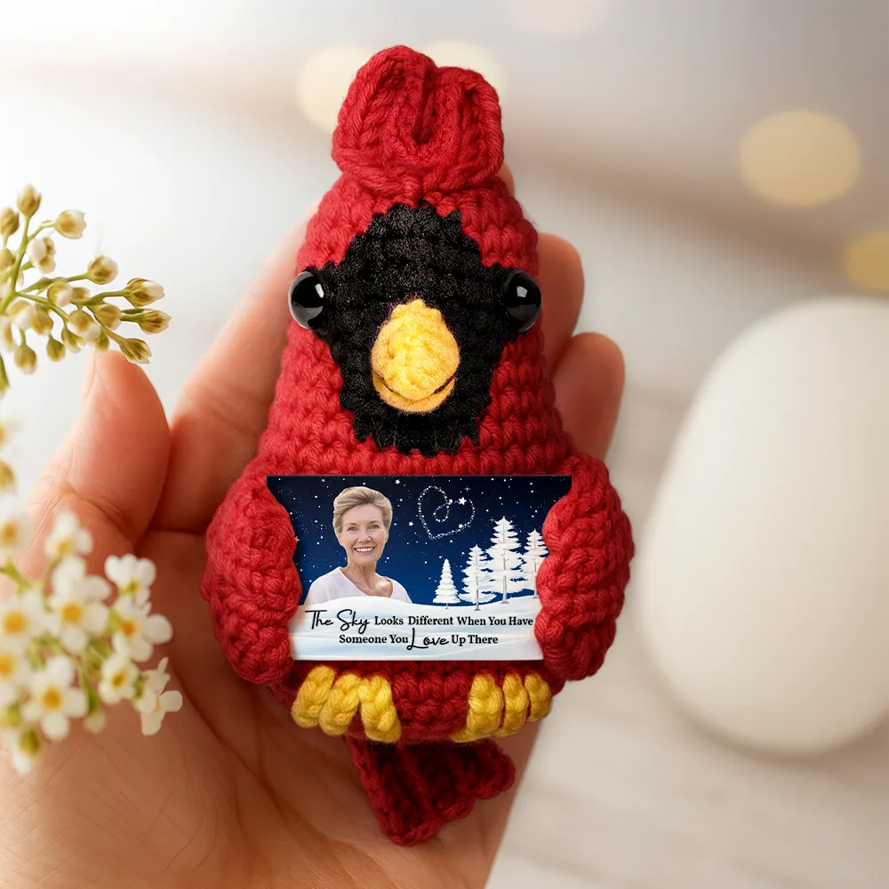 Custom Photo The Sky Looks Different Memorial - Personalized Crochet Cardinal Bird Hanging Decoration - Image 4