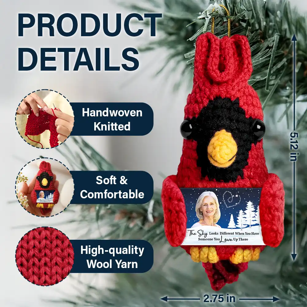 Custom Photo The Sky Looks Different Memorial - Personalized Crochet Cardinal Bird Hanging Decoration - Image 6