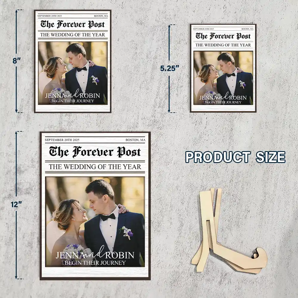 Custom Photo The Wedding Of The Year Newlywed Couples - Personalized 2-Layered Wooden Plaque With Stand - Image 4