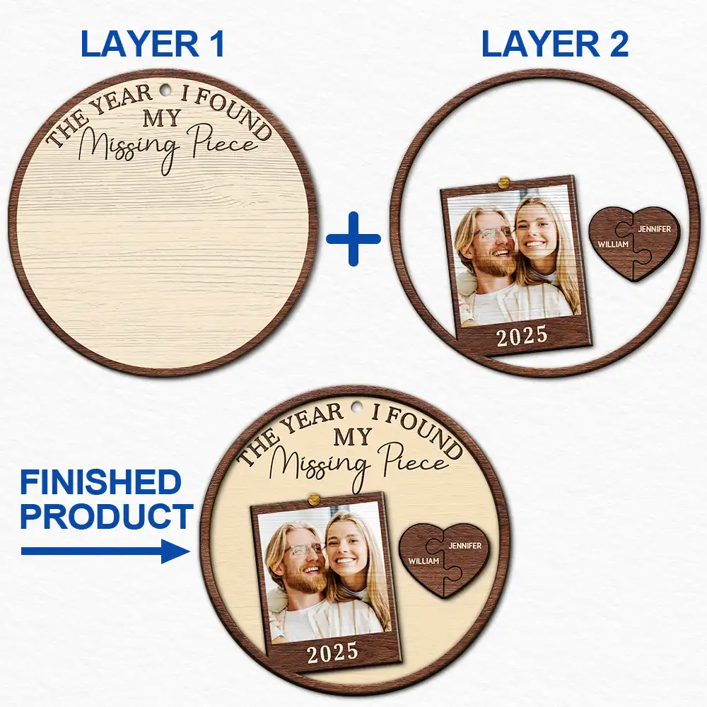 Custom Photo The Year I Found My Missing Piece Couples - Personalized 2-Layered Wooden Ornament - Image 6