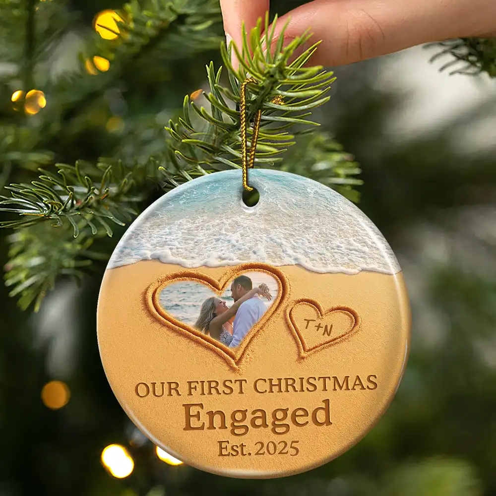 Custom Photo The Year We Became Mr & Mrs Initial Letter - Personalized Circle Ceramic Ornament - Image 3