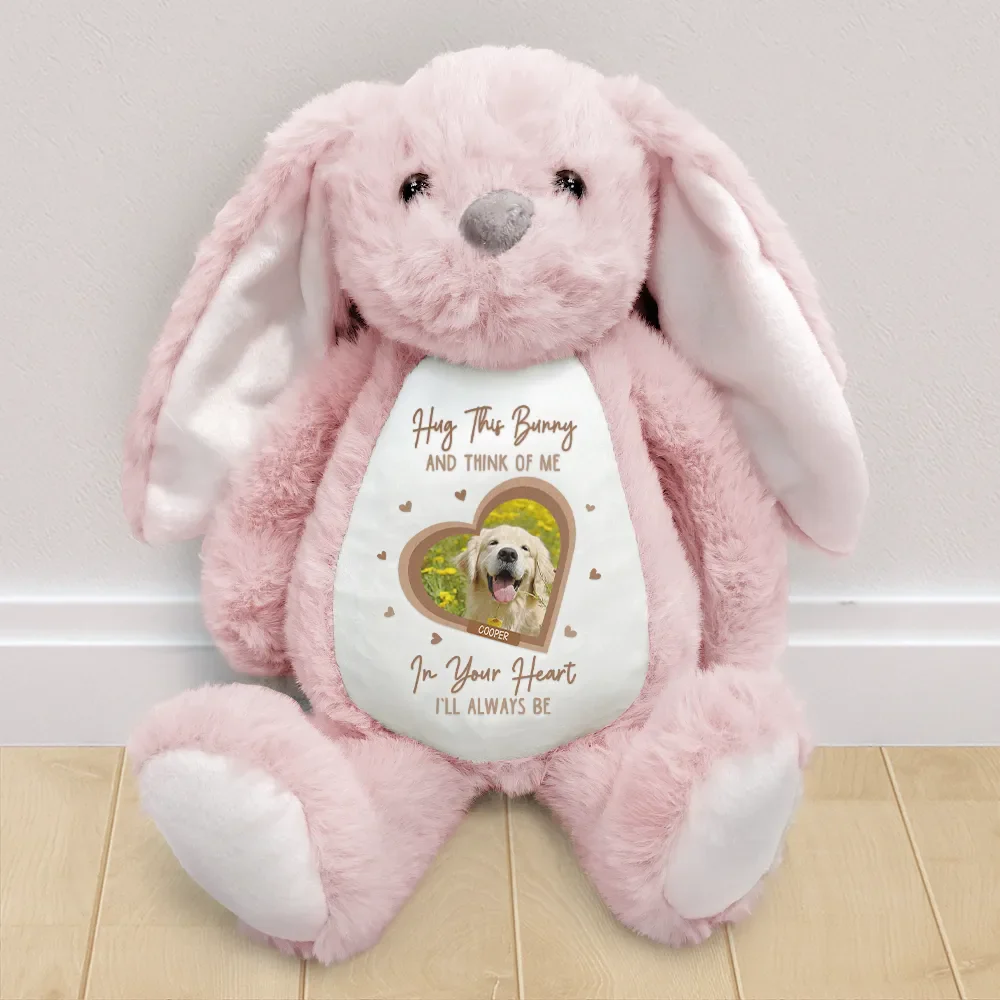 Custom Photo Think Of Me In Your Heart Memorial - Personalized Soft Toy Bunny - Image 2