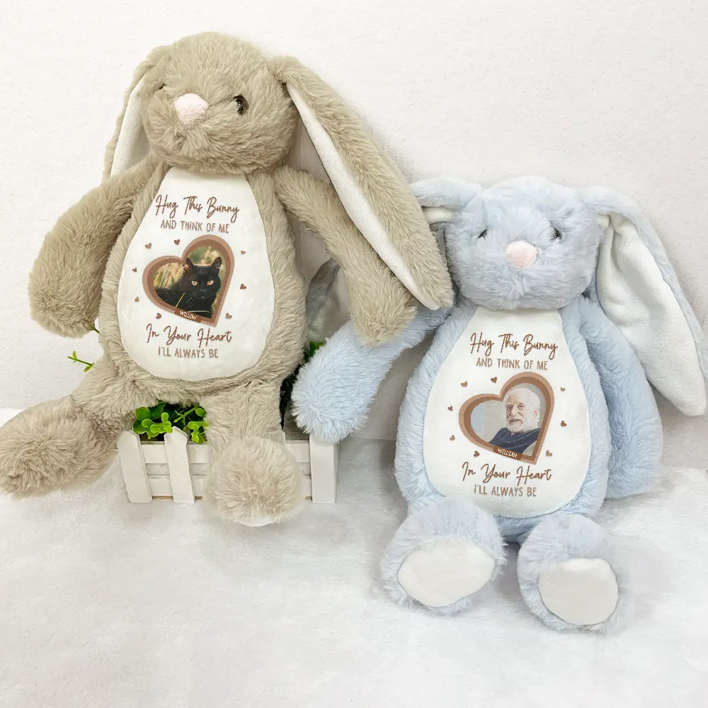 Custom Photo Think Of Me In Your Heart Memorial - Personalized Soft Toy Bunny - Image 3