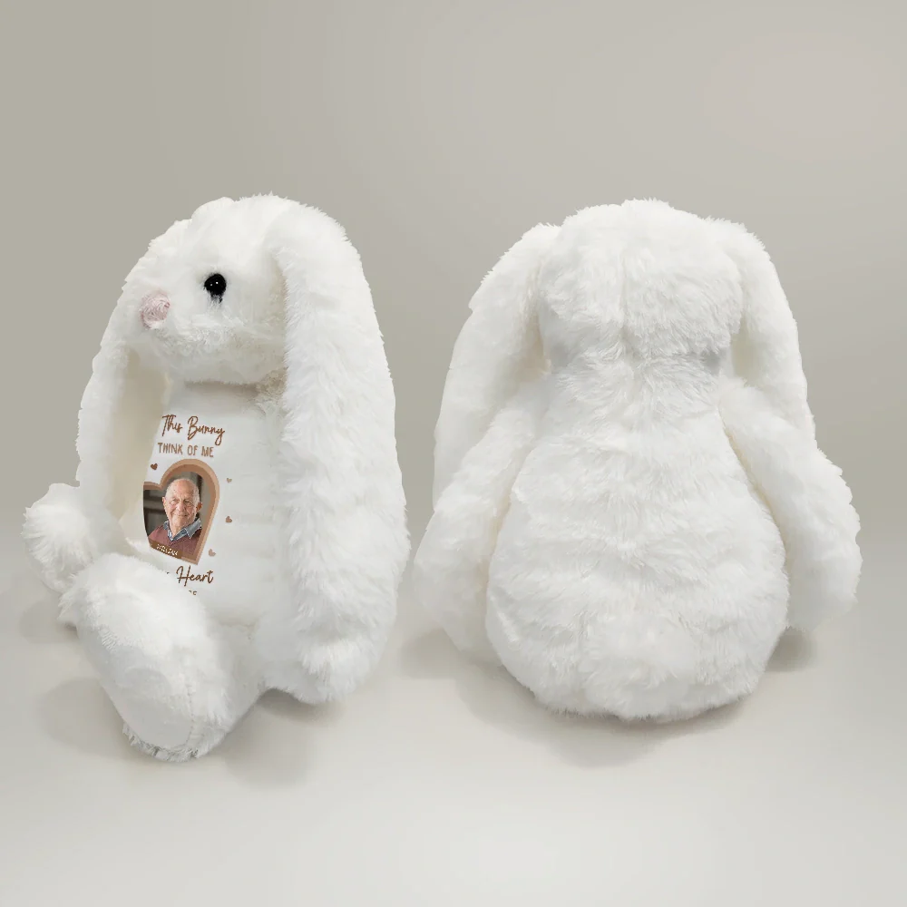 Custom Photo Think Of Me In Your Heart Memorial - Personalized Soft Toy Bunny - Image 4