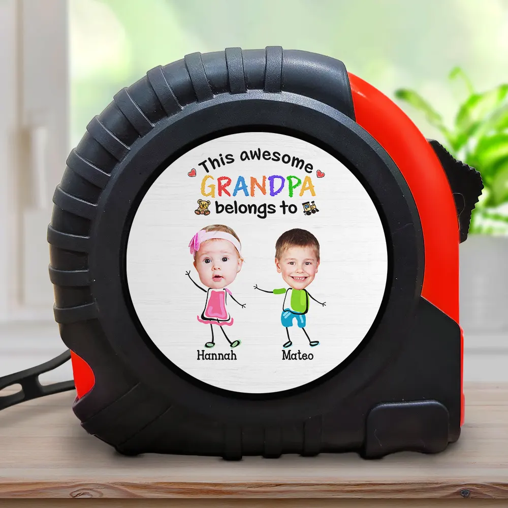 Custom Photo This Awesome Daddy Grandpa Belongs To - Personalized Tape Measure - Image 3