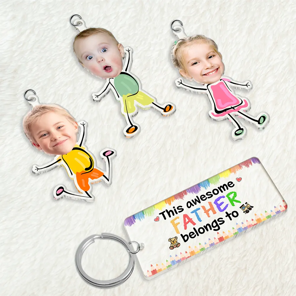 Custom Photo This Awesome Daddy Mommy Grandpa Belongs To - Personalized Acrylic Tag Keychain - Image 4