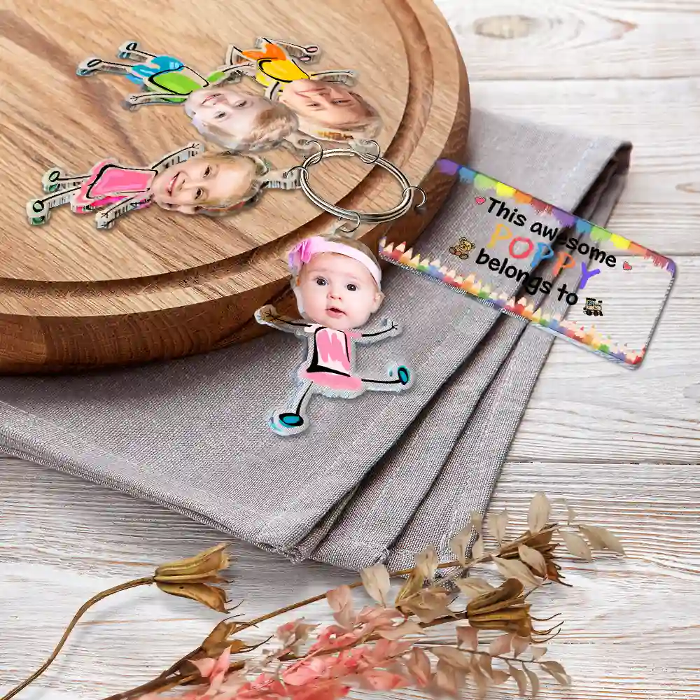 Custom Photo This Awesome Daddy Mommy Grandpa Belongs To - Personalized Acrylic Tag Keychain - Image 5