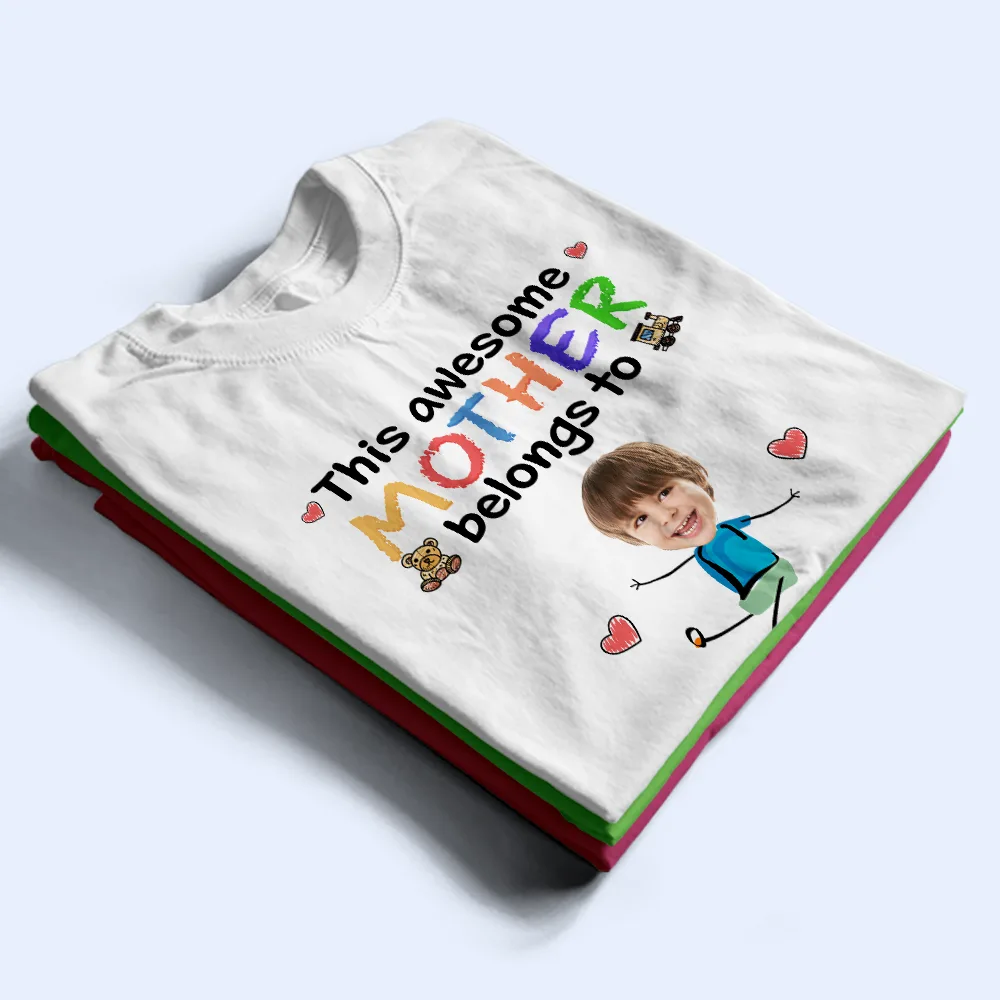 Custom Photo This Awesome Daddy Mommy Grandpa Belongs To - Personalized T Shirt - Image 3