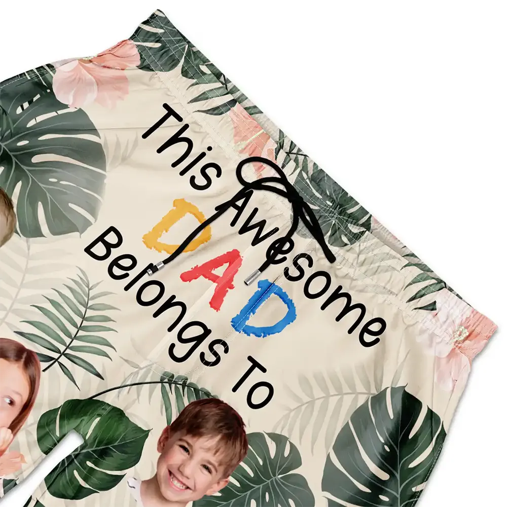 Custom Photo This Awesome Daddy Papa Belongs To - Personalized Unisex Beach Shorts - Image 6