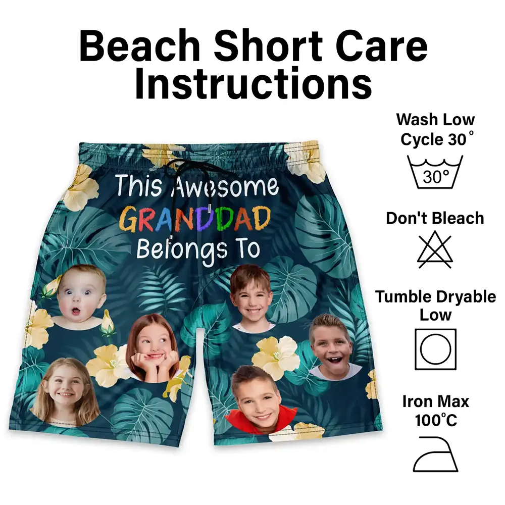 Custom Photo This Awesome Daddy Papa Belongs To - Personalized Unisex Beach Shorts - Image 7