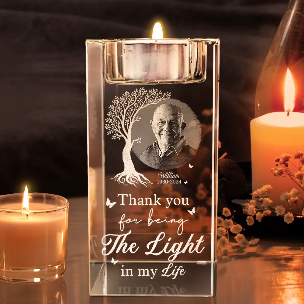 Custom Photo This Candle Burns In Loving Memory - Personalized Crystal Candle Holder - Image 2