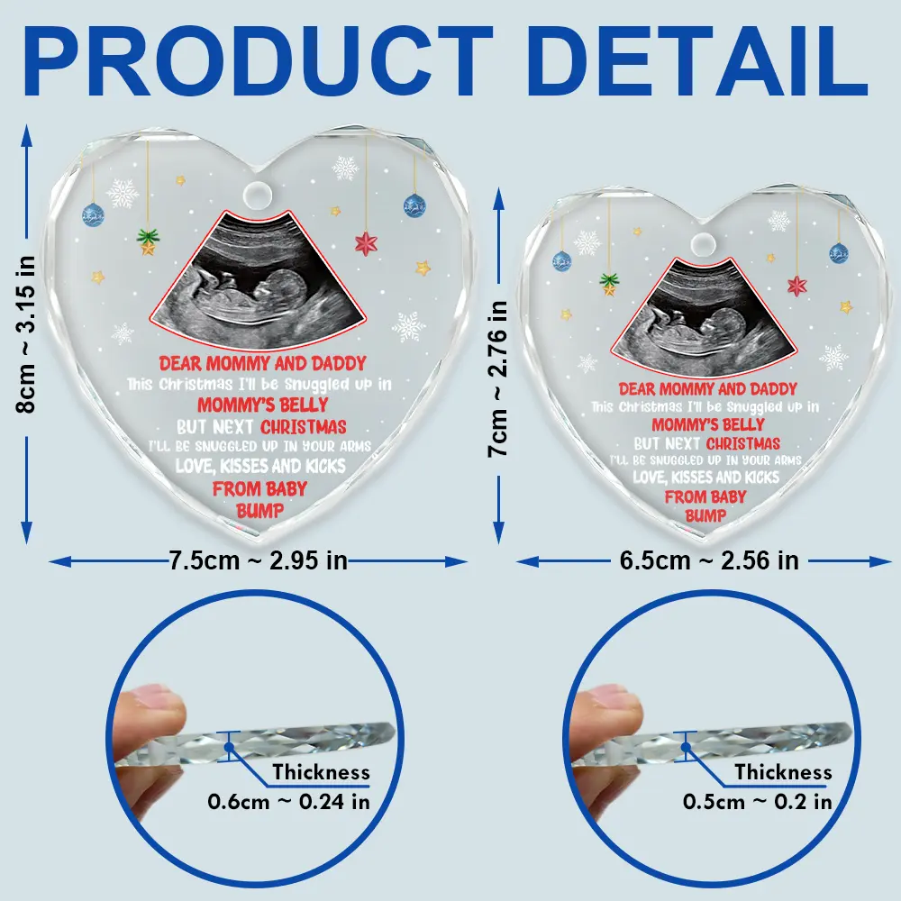 Custom Photo This Christmas I'll Be Snuggled Up Newborn Baby - Personalized Heart Shaped Glass Ornament - Image 5