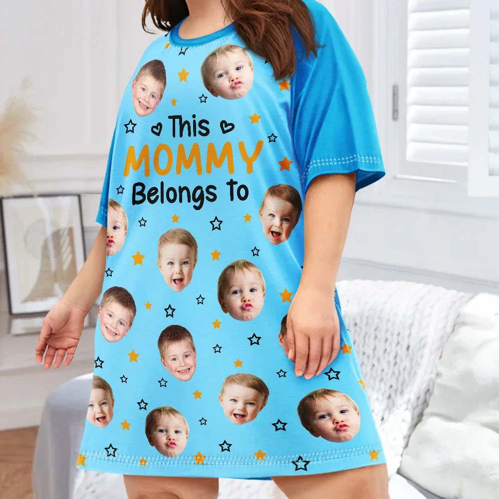 Custom Photo This Grandma Mom Belongs To Funny Kids Pet - Personalized Women's Sleep Tee - Image 4