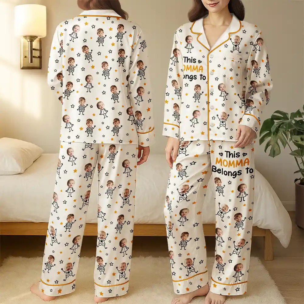 Custom Photo This Grandma Mom Belongs To Kids Pet - Personalized Satin Pajama Set - Image 4