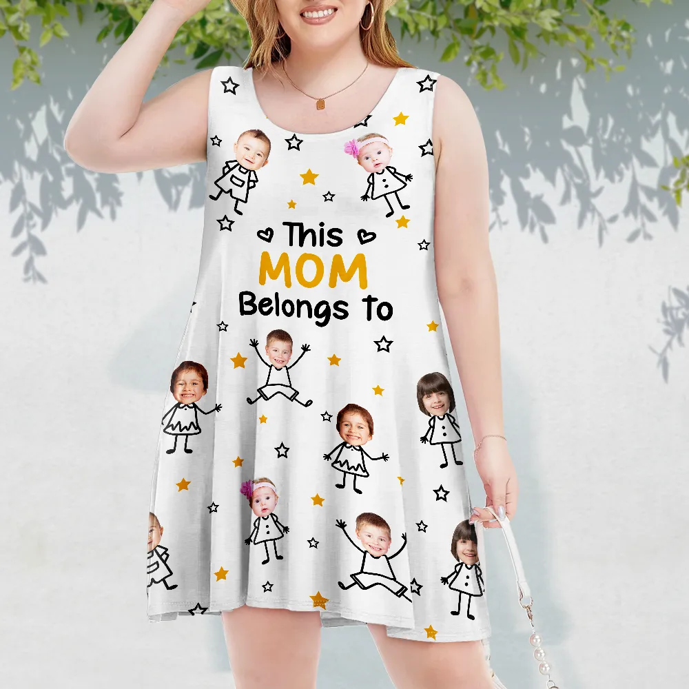 Custom Photo This Grandma Mom Belongs To Kids Pet - Personalized Sleeveless Tank Dress - Image 4