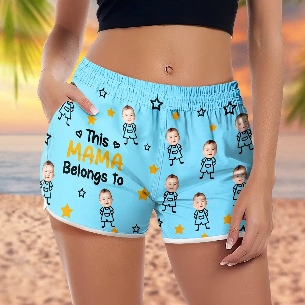 Custom Photo This Grandma Mom Belongs To Kids Pet - Personalized Women Beach Shorts - Image 4
