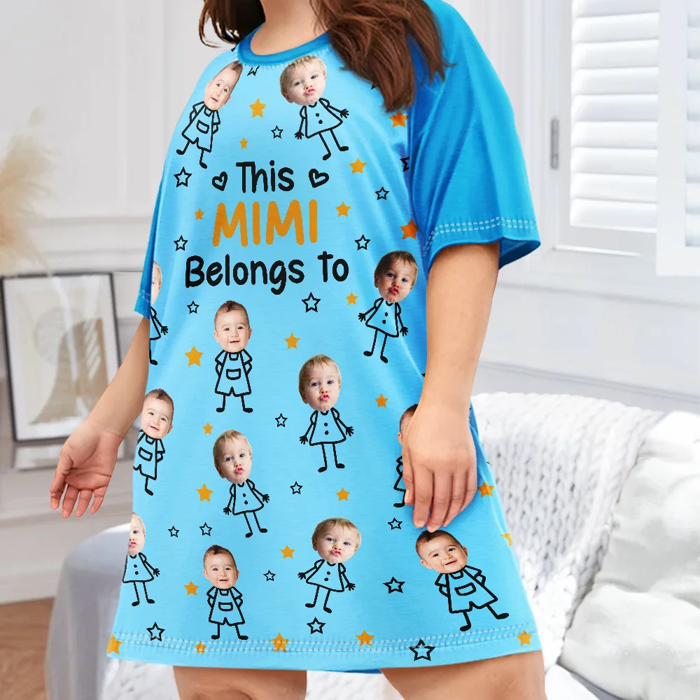 Custom Photo This Grandma Mom Belongs To Kids Pet - Personalized Women's Sleep Tee - Image 4