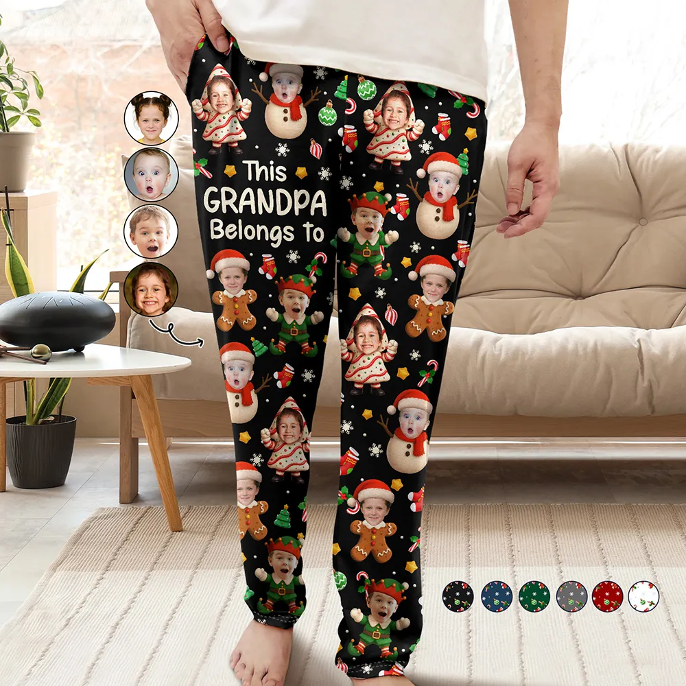 Custom Photo This Grandpa Dad Belongs To Grandkids Christmas Characters - Personalized Pajama Pants