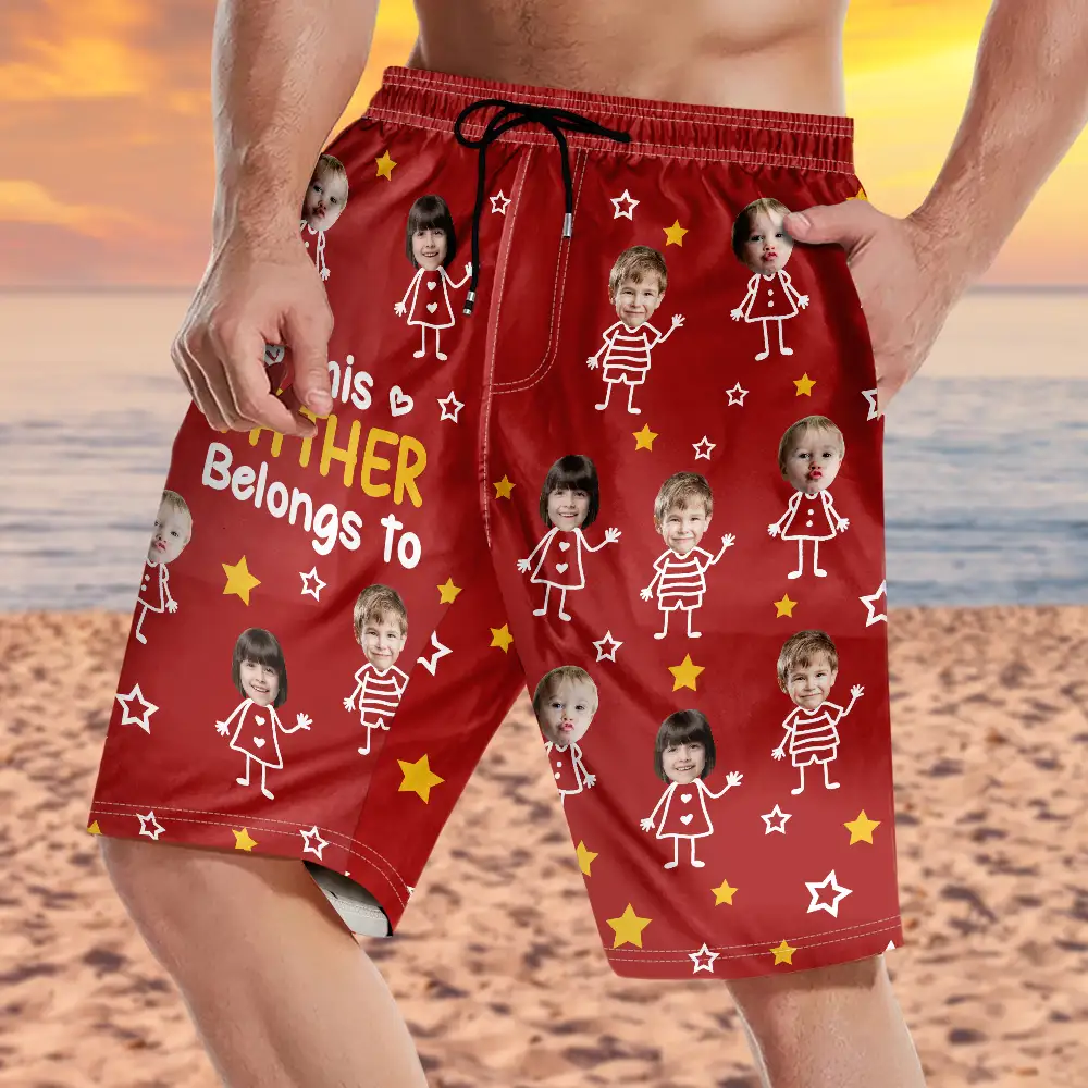 Custom Photo This Grandpa Daddy Belongs To Kids Pet - Personalized Unisex Beach Shorts - Image 4