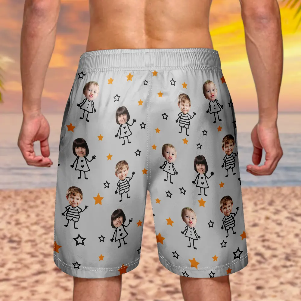 Custom Photo This Grandpa Daddy Belongs To Kids Pet - Personalized Unisex Beach Shorts - Image 5