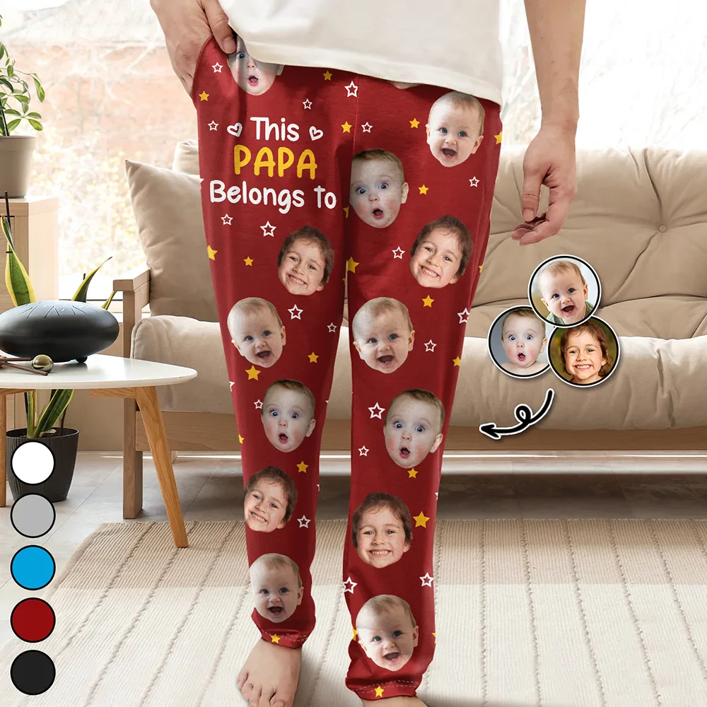 Custom Photo This Grandpa Grandma Belongs To Kids Pet Face - Personalized Pajama Pants - Image 2