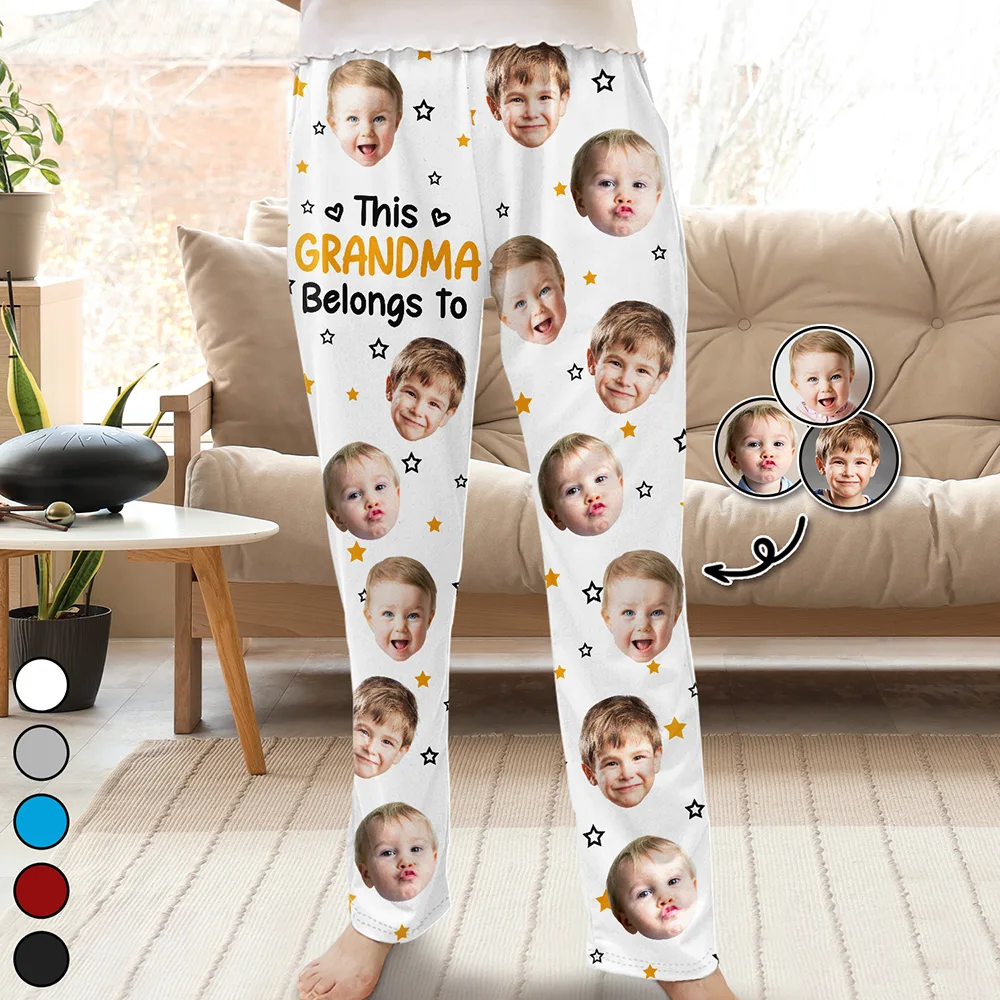 Custom Photo This Grandpa Grandma Belongs To Kids Pet Face - Personalized Pajama Pants - Image 3