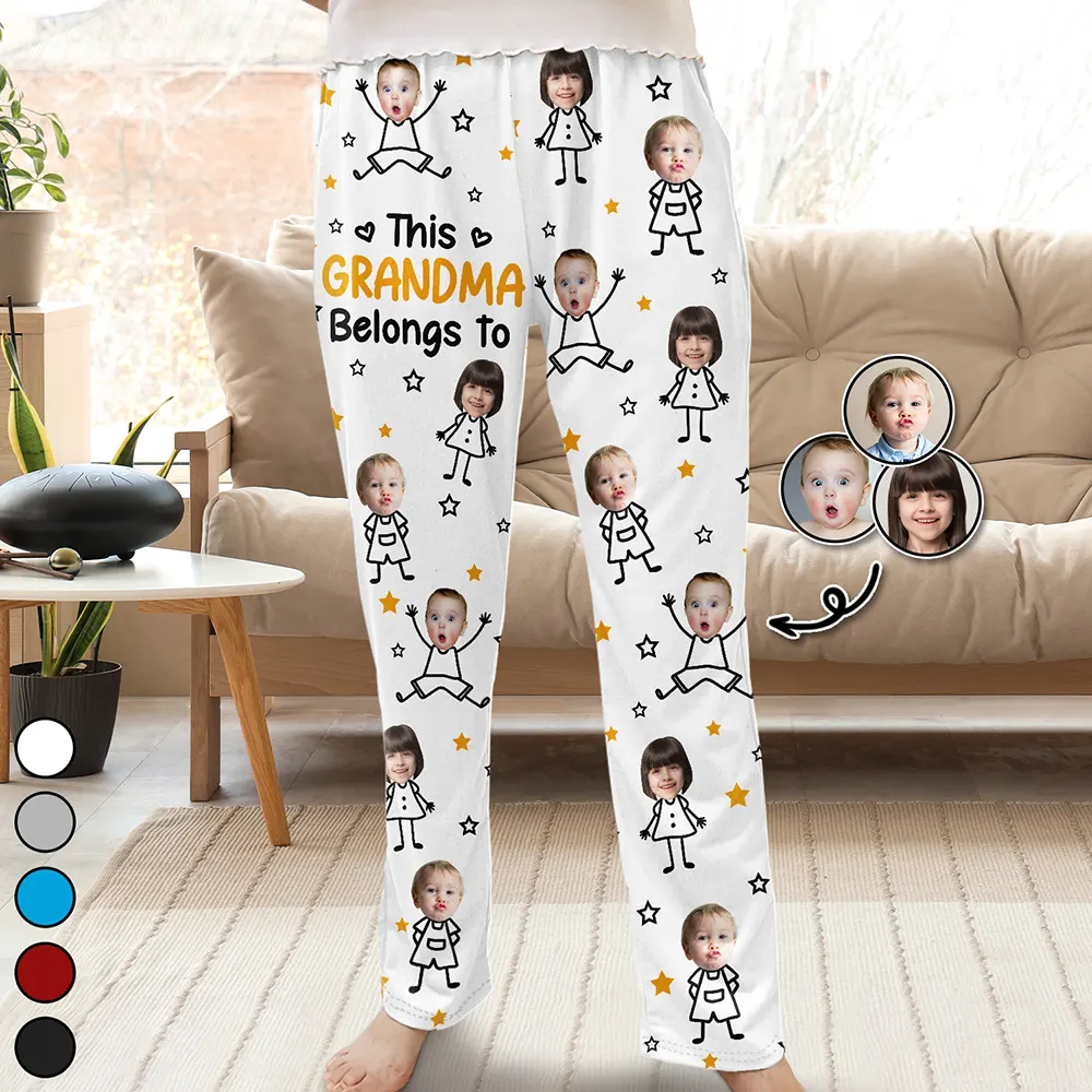 Custom Photo This Grandpa Grandma Belongs To Kids Pet - Personalized Pajama Pants - Image 2