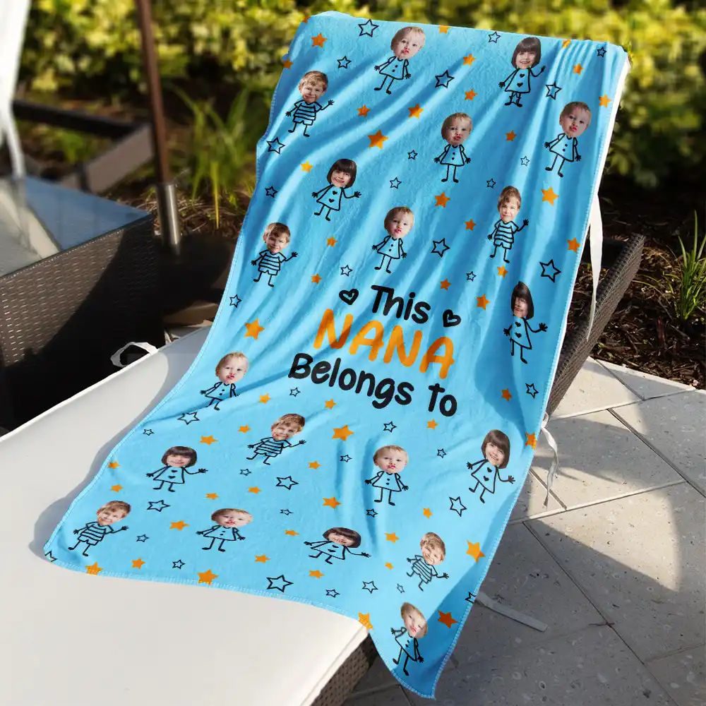 Custom Photo This Grandpa Grandma Dad Mom Belongs To Kids Pet - Personalized Beach Towel - Image 3