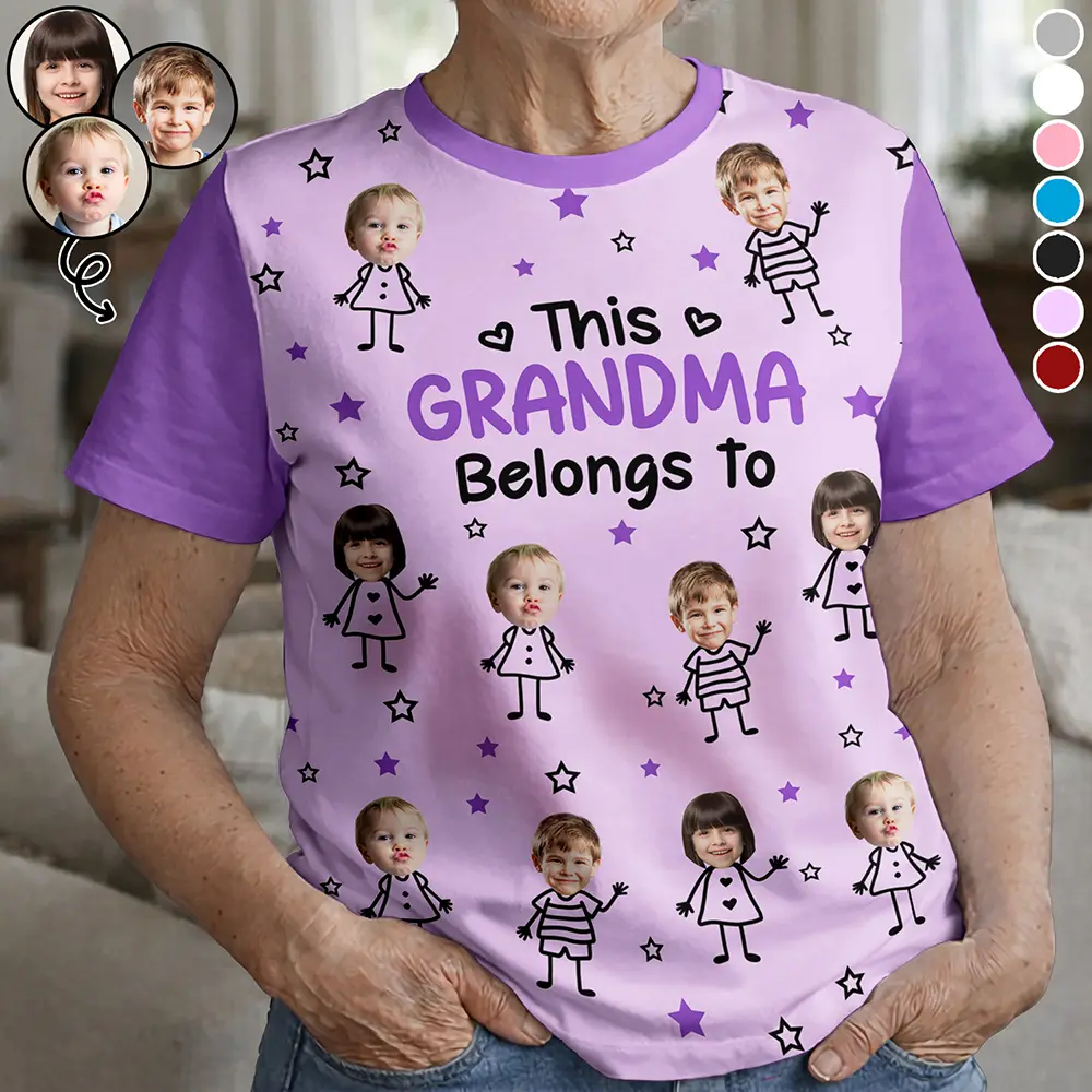 Custom Photo This Grandpa Grandma Dad Mom Belongs To Kids Pet - Personalized Full Print T Shirt - Image 2