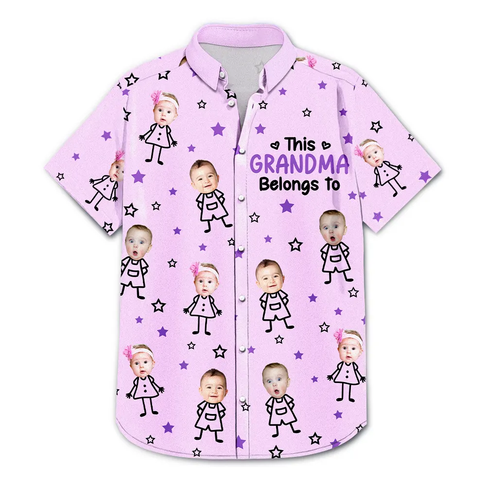 Custom Photo This Grandpa Grandma Dad Mom Belongs To Kids Pet - Personalized Hawaiian Shirt - Image 4