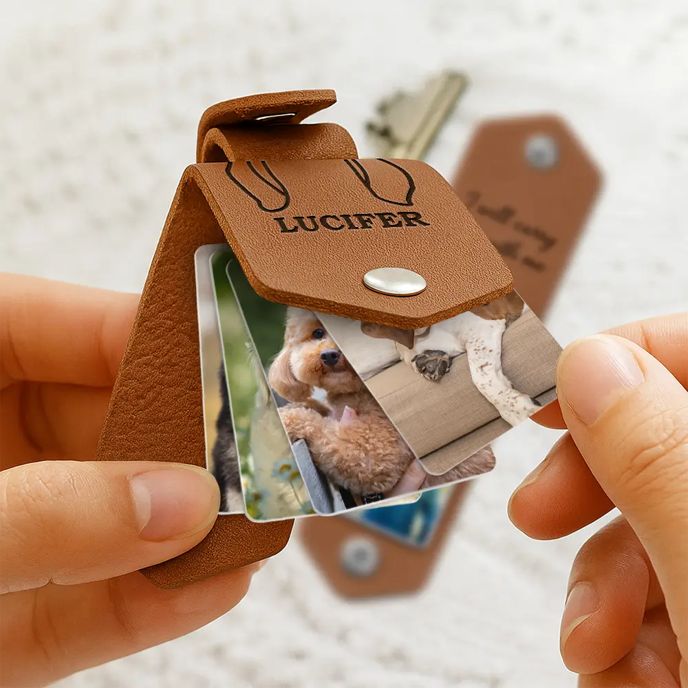 Custom Photo This Human Belongs To - Personalized Leather Photo Keychain - Image 3