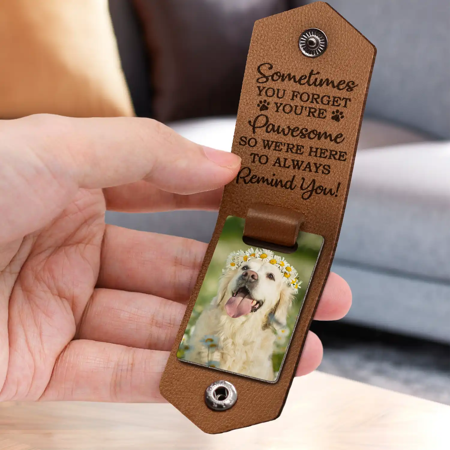 Custom Photo This Human Belongs To - Personalized Leather Photo Keychain - Image 4