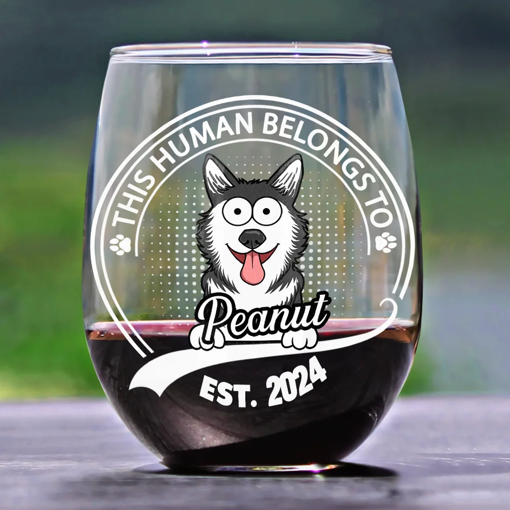 Custom Photo This Human Belongs To - Personalized Stemless Wine Glass - Image 3
