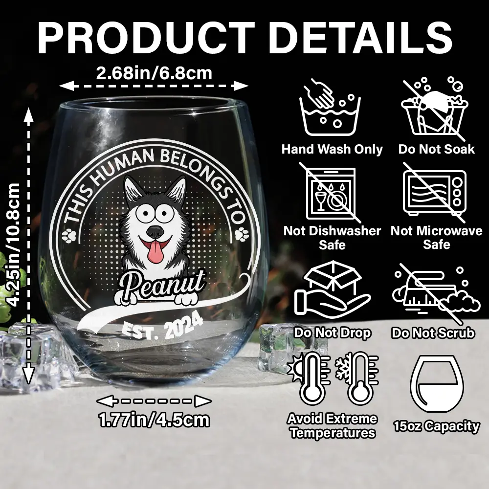 Custom Photo This Human Belongs To - Personalized Stemless Wine Glass - Image 6