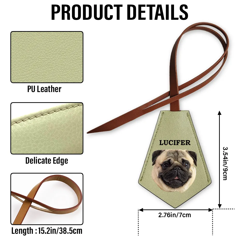 Custom Photo This Human Belongs To - Personalized Tag Shaped Leather Keychain With Stitching - Image 4