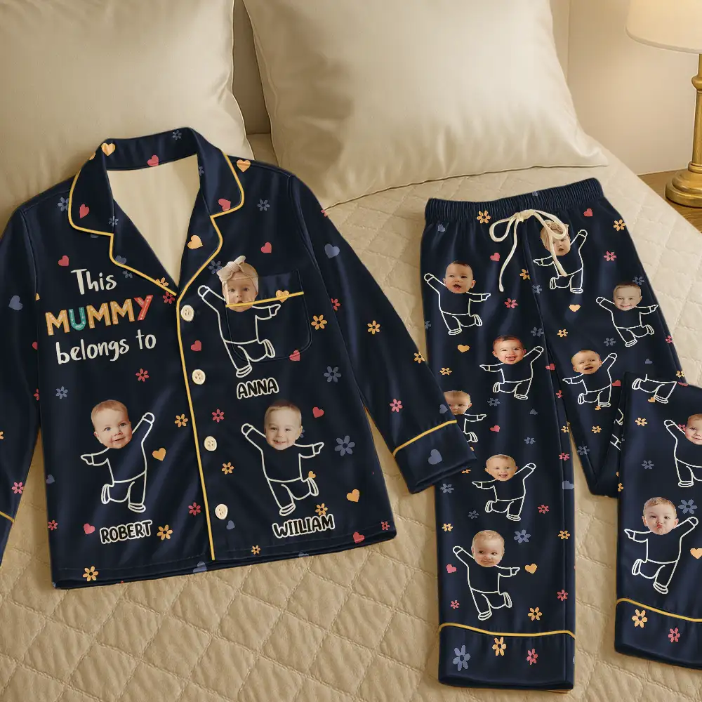 Custom Photo This Nana Mom Belongs To Grandkids - Personalized Satin Pajama Set - Image 6