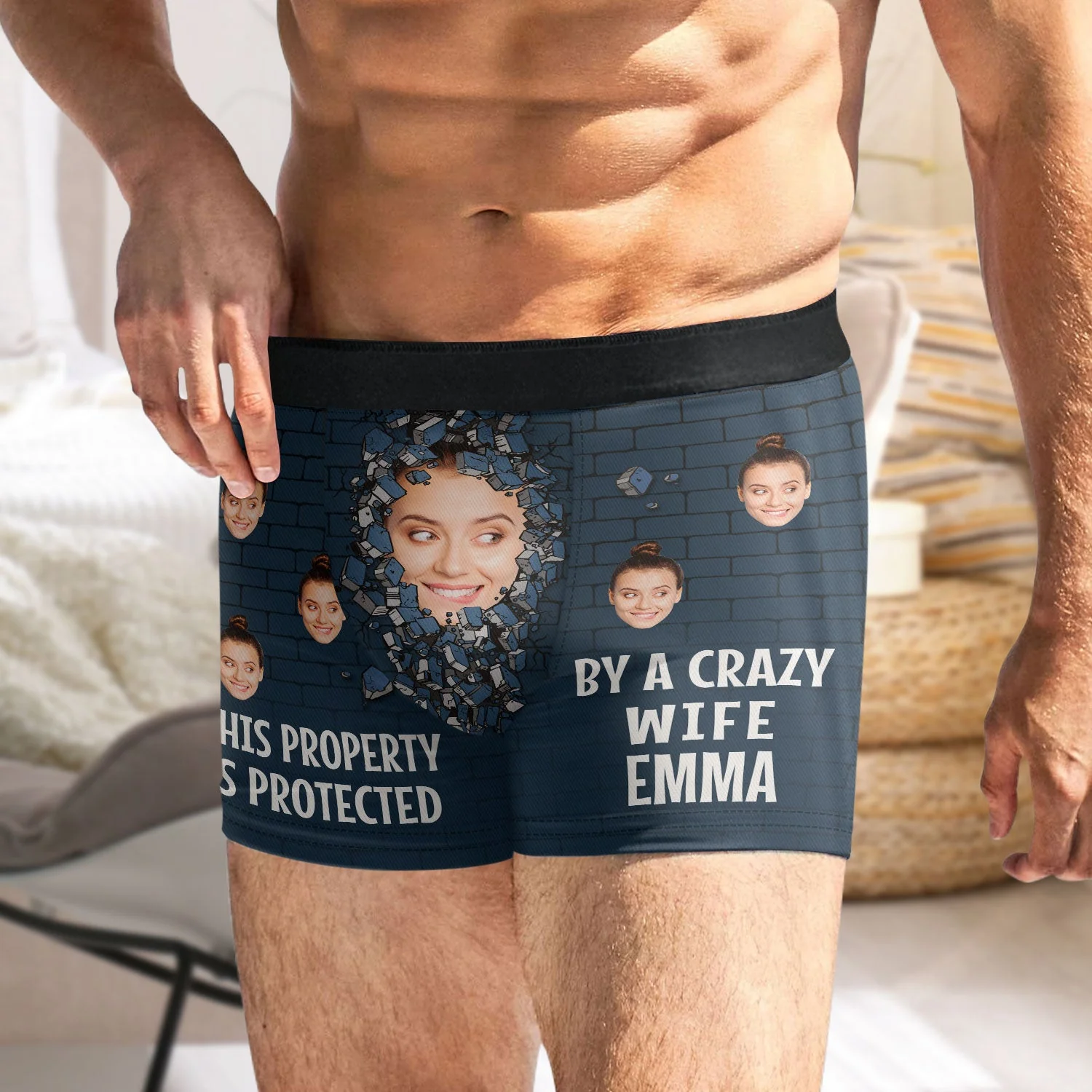 Custom Photo This Property Is Protected By A Crazy Wife - Funny Gift For Husband, Boyfriend - Personalized Men's Boxer Briefs - Image 6