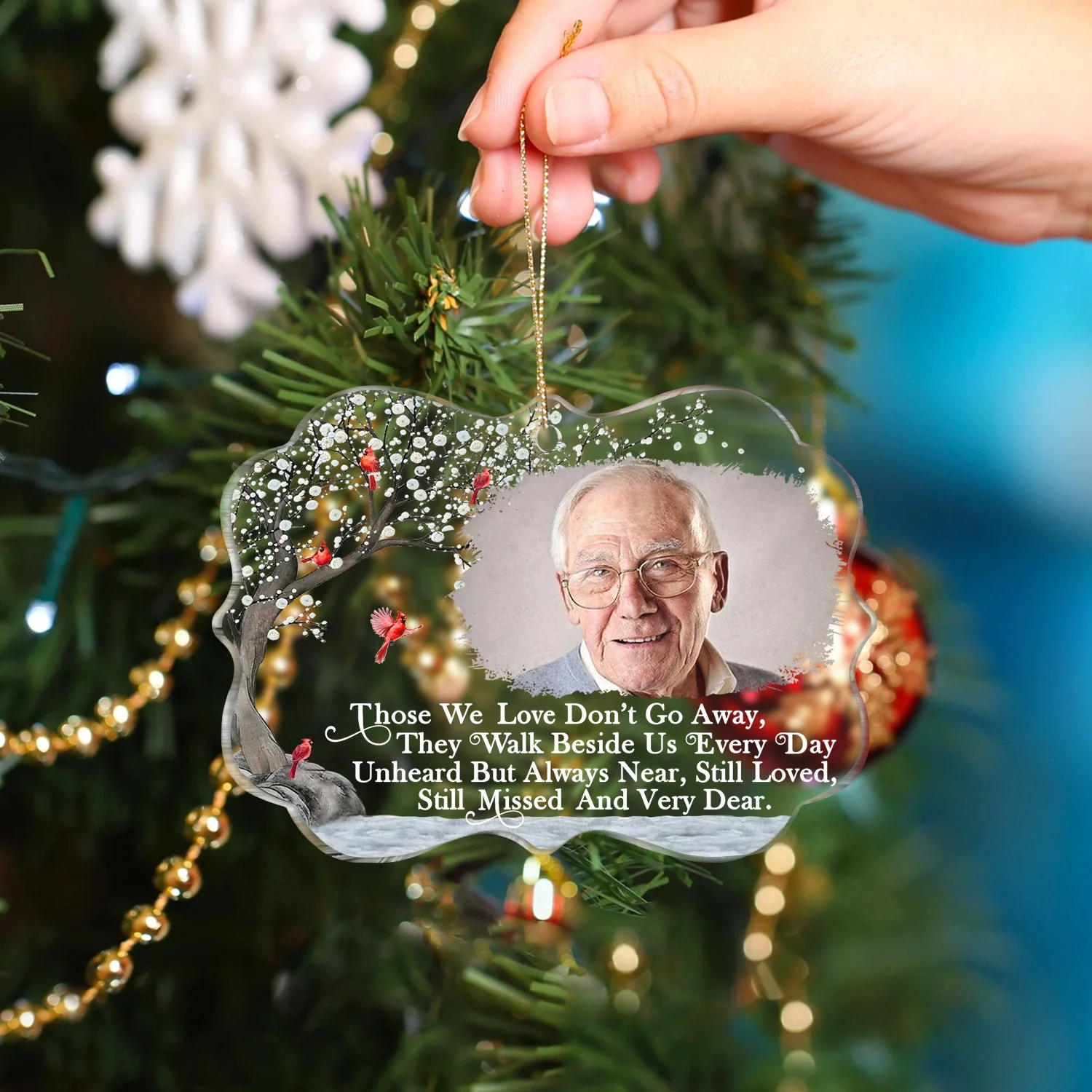 Custom Photo Those We Love Don't Go Away - Christmas, Memorial Gift For Family, Siblings, Friends - Personalized Medallion Acrylic Ornament - Image 4
